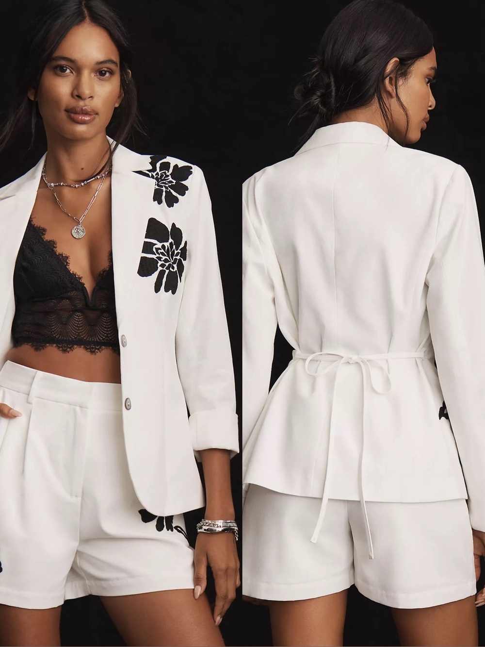 Anthropologie Dolan Left Coast Linen Blend Embroidered Floral Blazer Set PL 🧡🍄